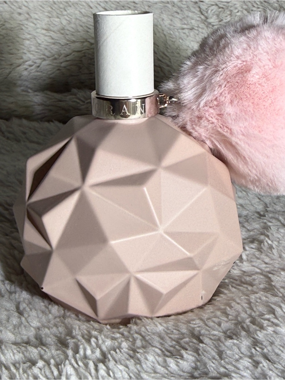 Blush Pink Faceted Decorative Bottle with Pom-Pom